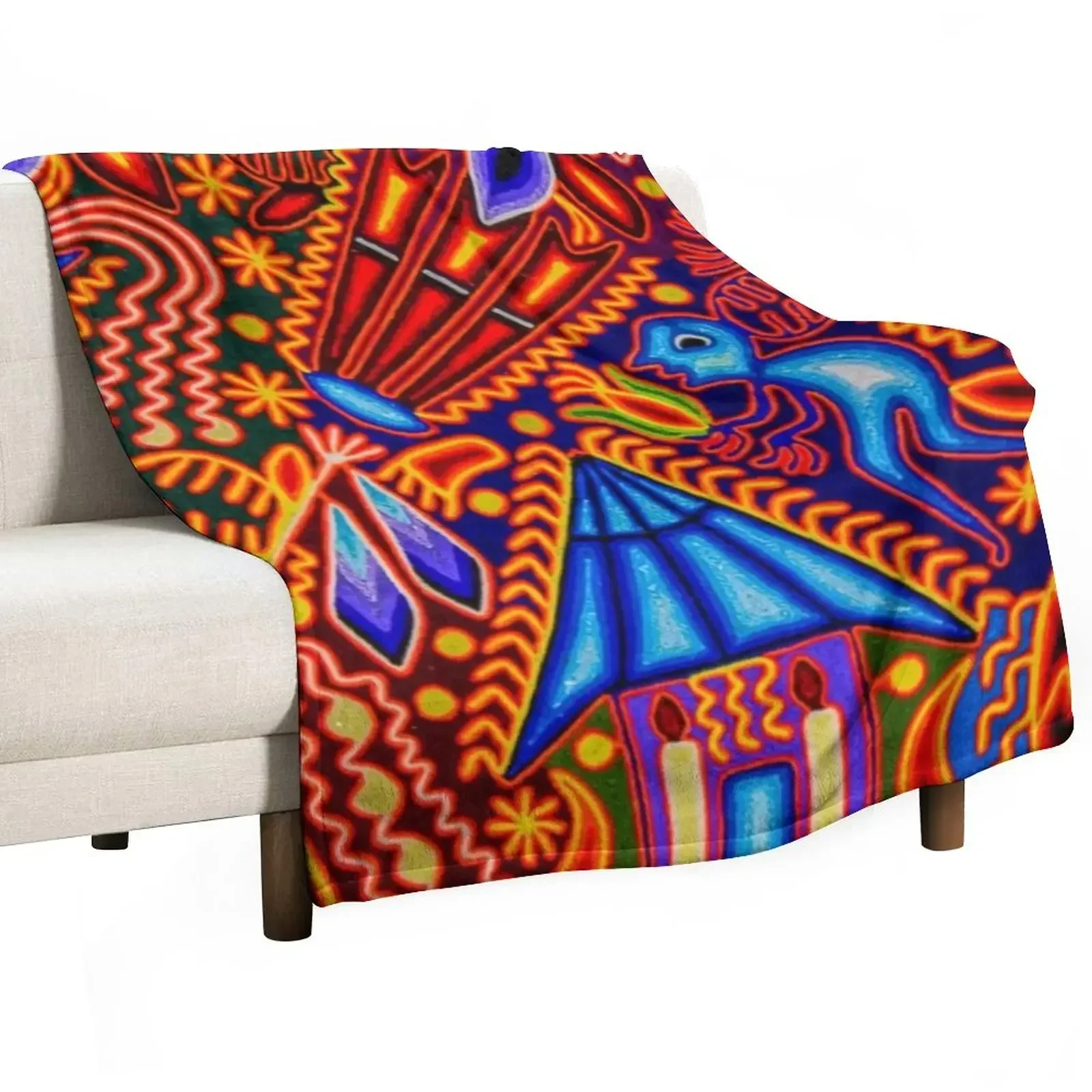 Huichol textile Throw Blanket Furry Bed covers wednesday Blankets