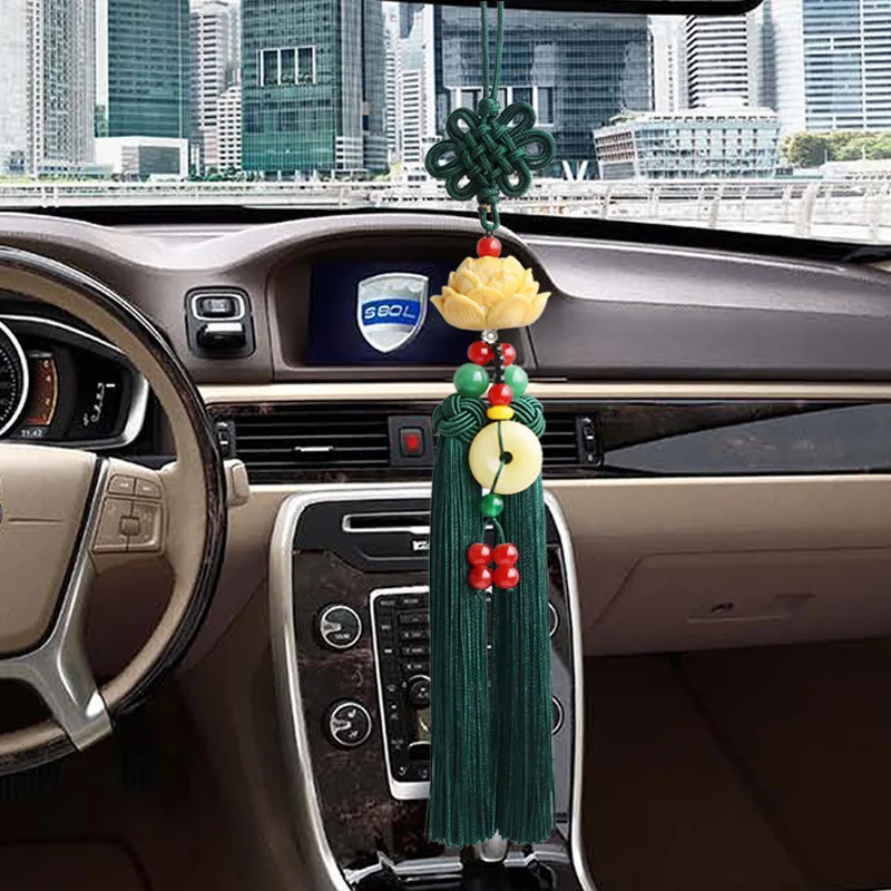 Car Pendant Lotus Pendant Interior Rearview Mirror Pendant Safety Buckle Chinese Knot Decoration Vehicles Crafts