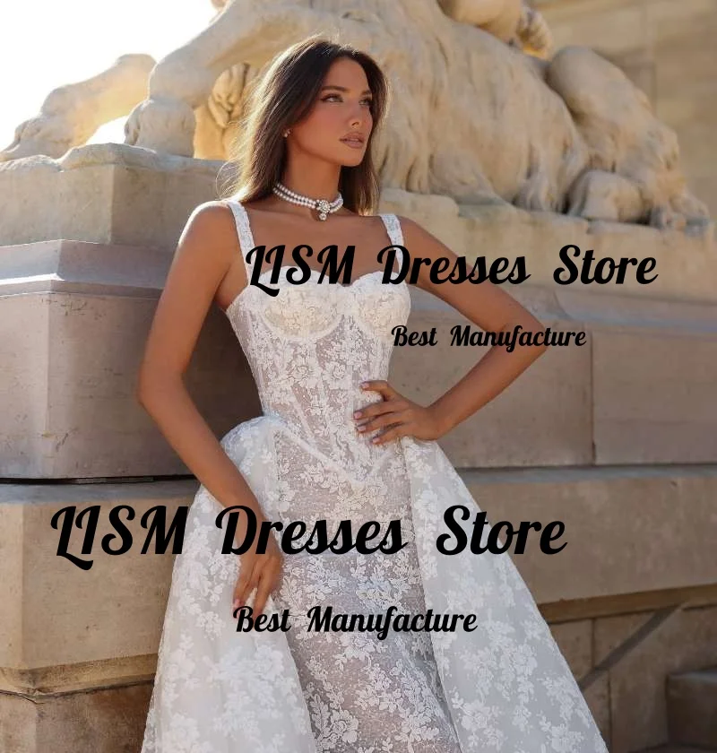Lism Charming Lace Wedding Dress Unique Bridal Gown Sexy Sweetheart Mermaid Detachable Long Train Robe De Mariée Customized 2026