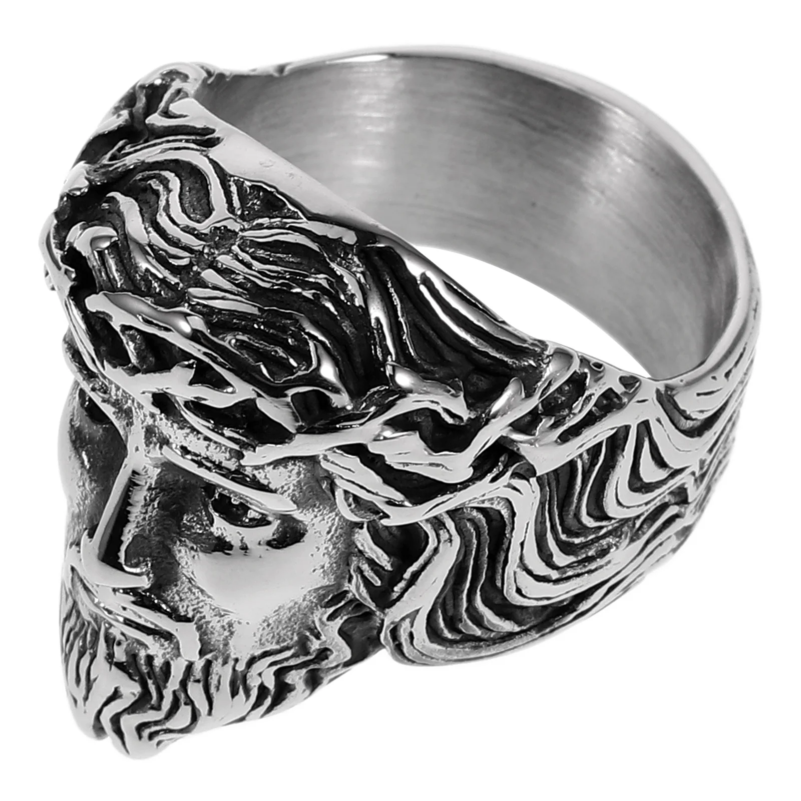 

Stainless Steel Men'S Ring Carved Pattern Retro Vintage Metal Finger Ring For Party Halloween Valentine Gift Rings Decor Mens