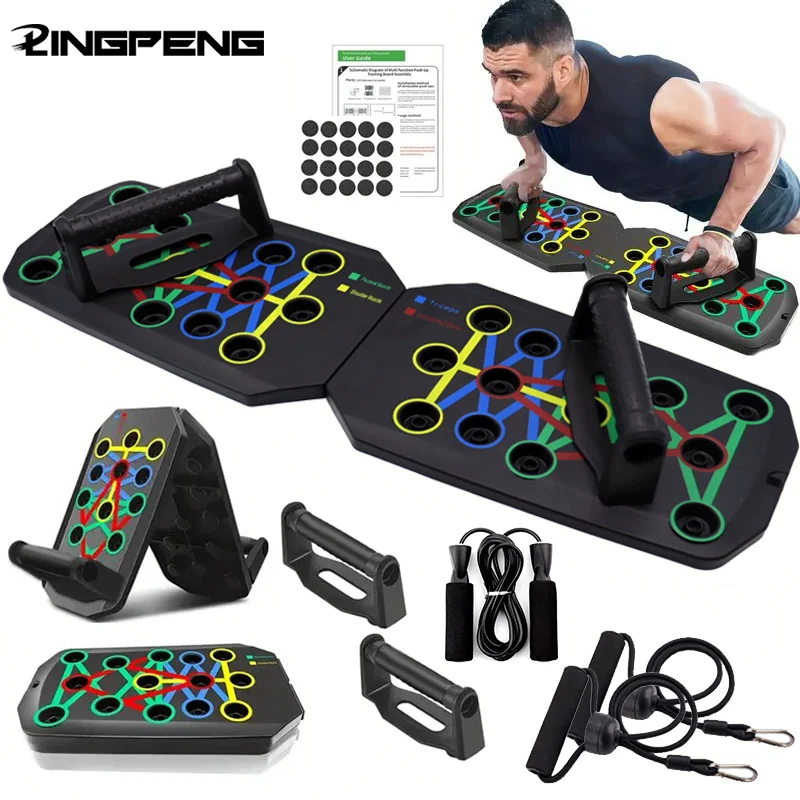 Conjunto de placa push up multifuncional, barra push up portátil, equipamento de fitness dobrável para treinamento de peito, abdominal, braço/traseira