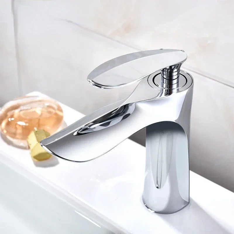 Elegant Bathroom Faucet - Hot/Cold Water Mixer with White Finish, Brass Sink Tap, Gold 220R