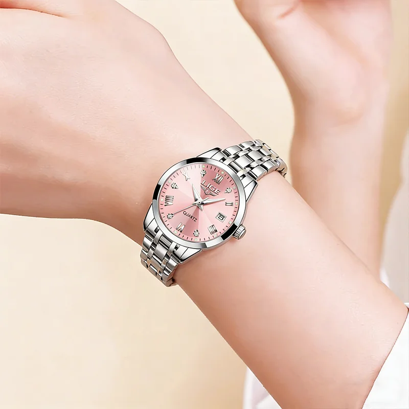 LIGE Fashion Couple Watches Waterproof Valentine Day Lover Gift Stainless Steel Watch Men Women Quartz Watch 2pcs Montre Homme