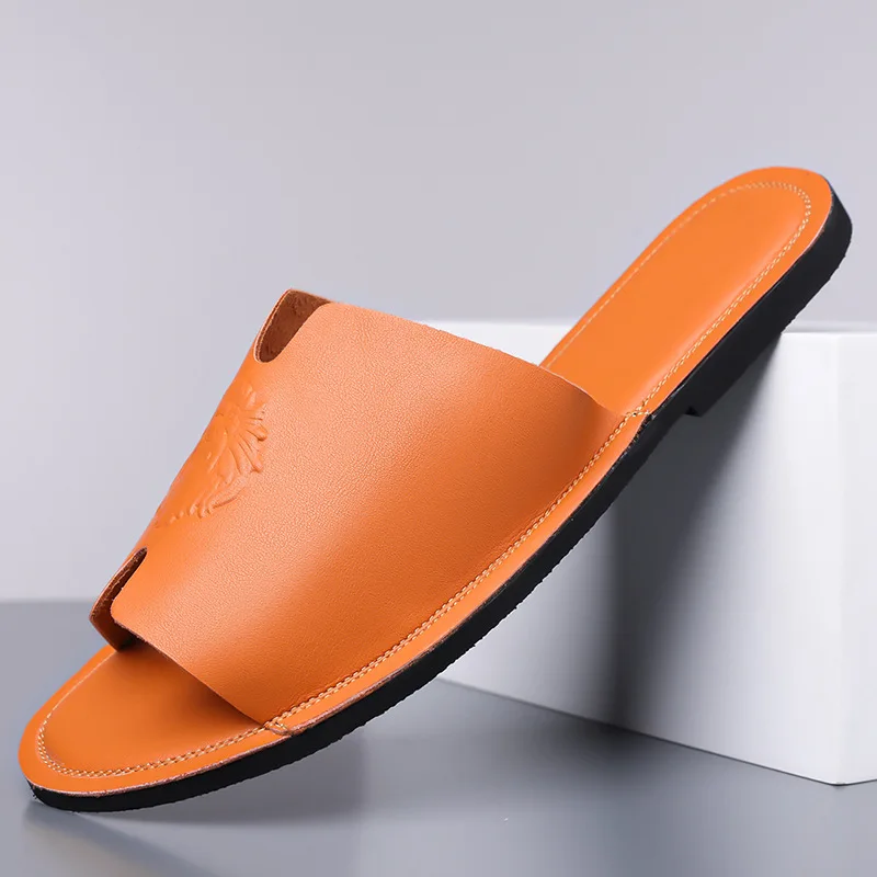 

Мужские черные тапочки 38-48 размера, летние, класса люкс, для дома, кожаные, повседневные, Chaussure De Homme
