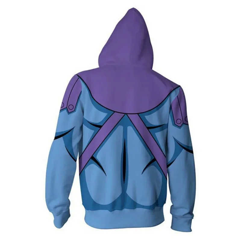 Costume de Cosxie He-Man avec fermeture éclair, sweat-shirt imprimé 3D, sweat à capuche de dessin animé, veste de mode, prix des tiques