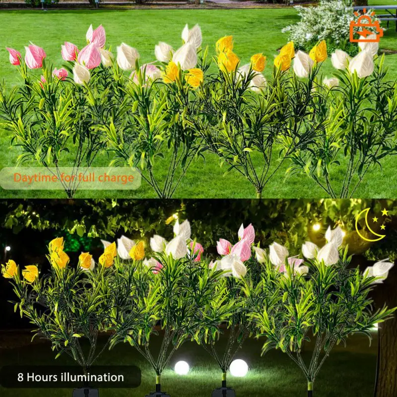 2 Pack Solar LED Lights Gardenias Flower Lawn Lamp For Yard Patio Courtyard Garden Ambience Ornamental Lights Landscape Pathway