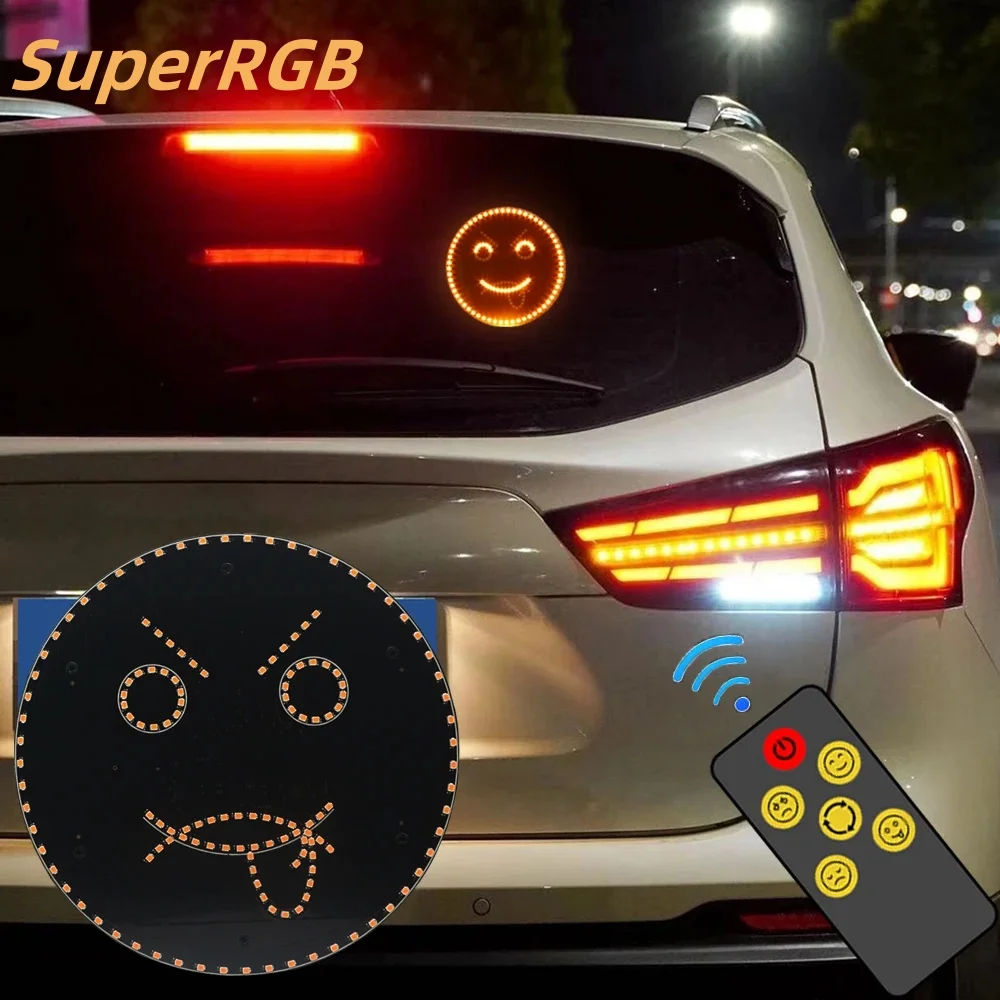 

Car Rear Window LED Expression Lamp 4 Types Funny Emoticons Light Anti Collision Warning Interactive Emoticon Lamp Remote Contro