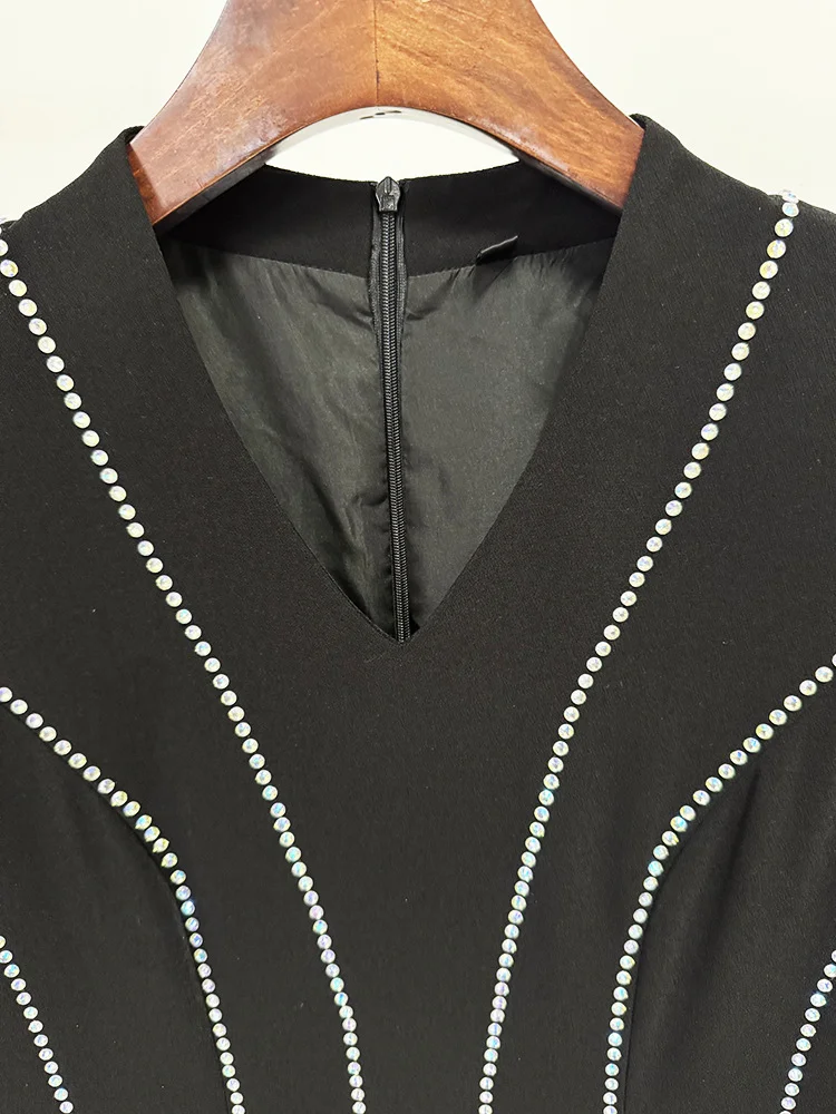 하이 스트리트 최신 유행 2025 디자이너 파티 드레스 여성용 정장 긴팔 다이아몬드 비딩 롱 맥시 드레스