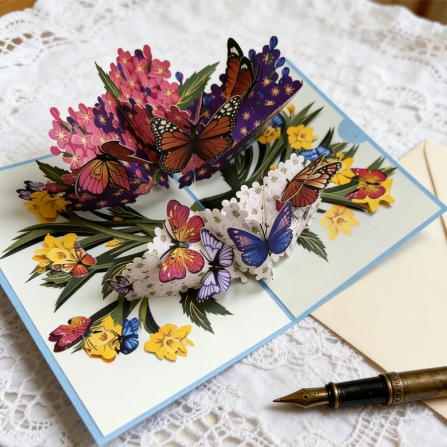 Greeting Cards Butterfly Flower, Forever Flower Bouquet 3D Pop Up Birthday Gifts for Women Wife Mom Mothers Sister Aunt Grandmot