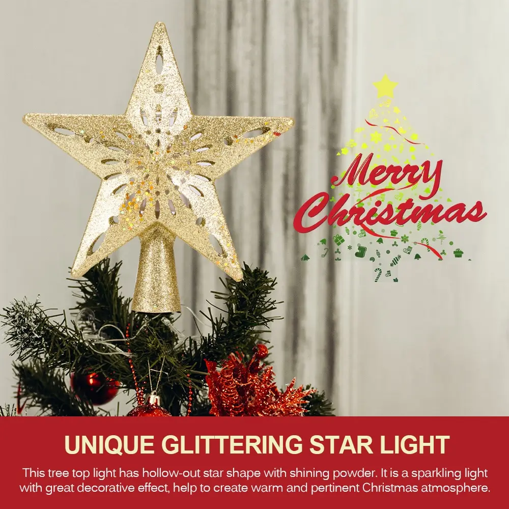 Christmas Tree Topper Light Star Snowflake Shape LED Laser Projector Light Christmas Tree Ornament for Christmas Decoration Lamp