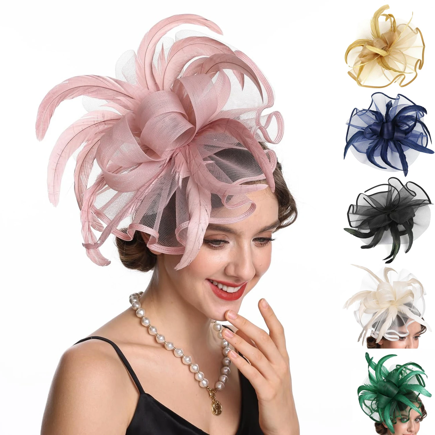 Chapeau Fascinator Élégant pour Femme 2026 avec Voilette et Grande Pince à Cheveux en Plumes – Accessoire de Coiffure pour Mariages et Thés