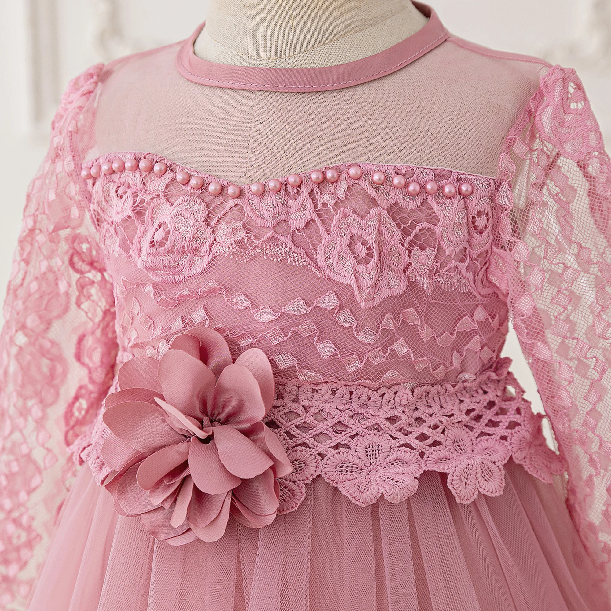 Elegant Baptism Party Girls Dress Long Sleeve Flower Wedding Bridesmaids Birthday Princess Dresses Girl First Communion Vestidos view 6