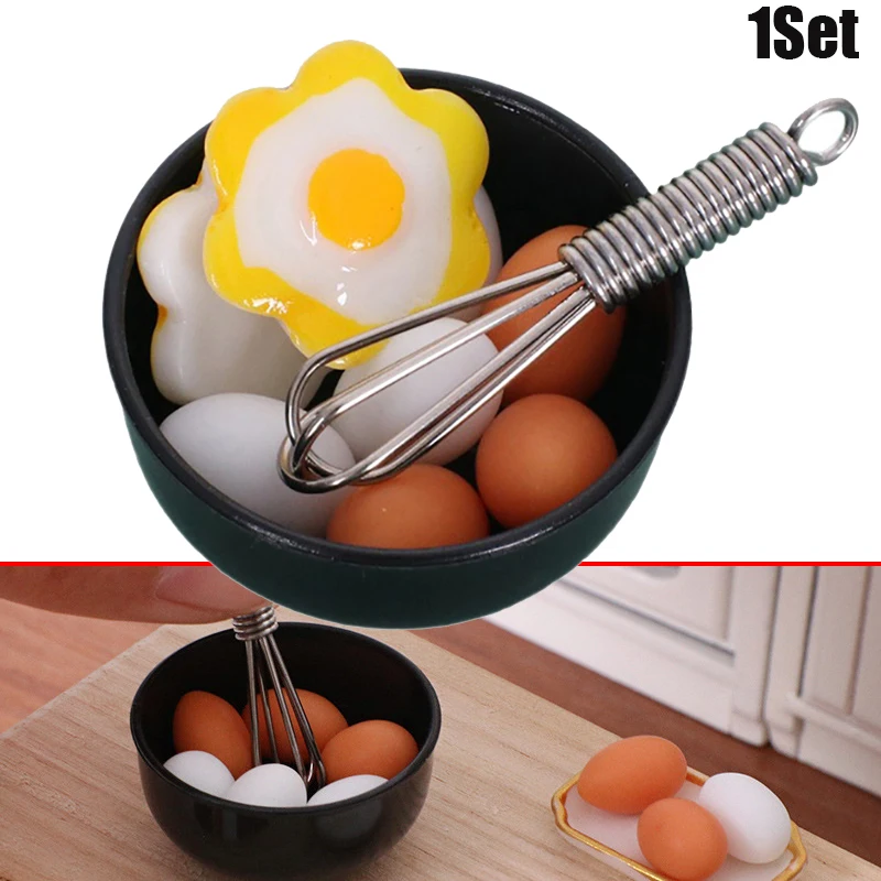 محاكاة وعاء صغير مقلاة البيض خافق البيض الغذاء نموذج دمية مصغرة لتقوم بها بنفسك بيت الدمية اكسسوارات الأثاث ديكور