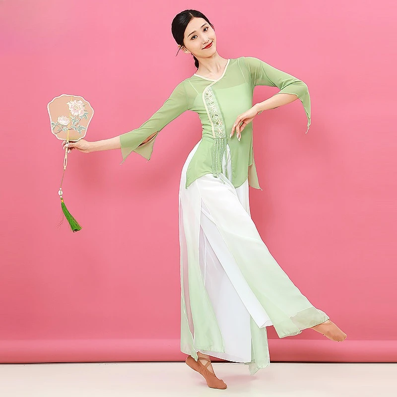 ยูร์กี่เปาเสื้อผ้าฝึกซ้อมหรูหราสไตล์จีนเต้นรำคลาสสิกร่างกายจังหวะเส้นด้ายเสื้อผ้าเครื่องแต่งกายชุดสูทสำหรับสตรี