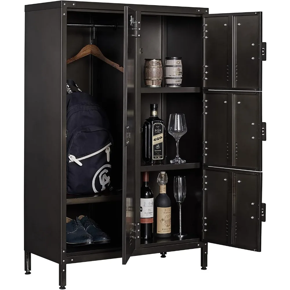 

Metal Locker Storage Cabinet, 55" Employees Locker with 4 Doors, Steel Retro Wardrobe with Adjustable Feet for Home, Office, Gym