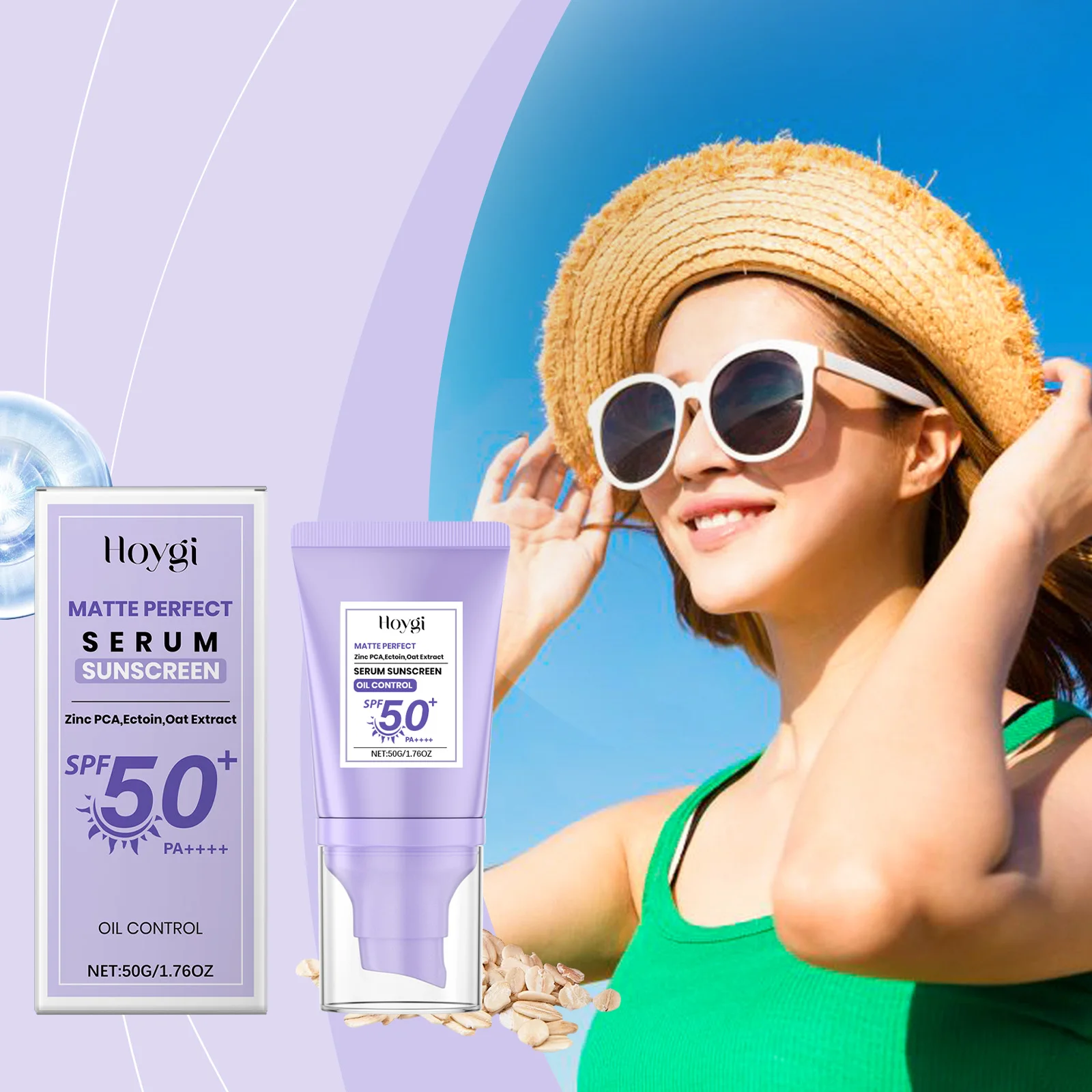 Солнцезащитный крем SPF 50+ — безмасляная цинковая формула PCA и Ectoin, защита широкого спектра с овсяным экстрактом, нежирный солнцезащитный крем для лица