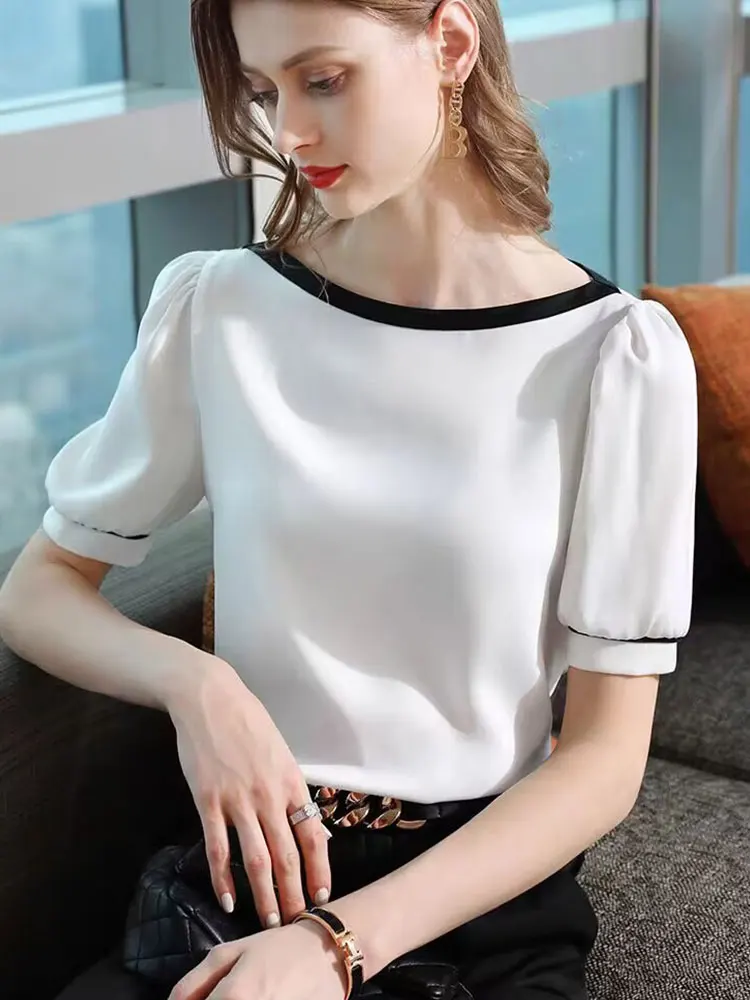 

Летний топ Ele ort Sve Wrap Ne Design Sensation для женщин: дышащая, приятная к телу шифоновая блузка с цветовыми блоками