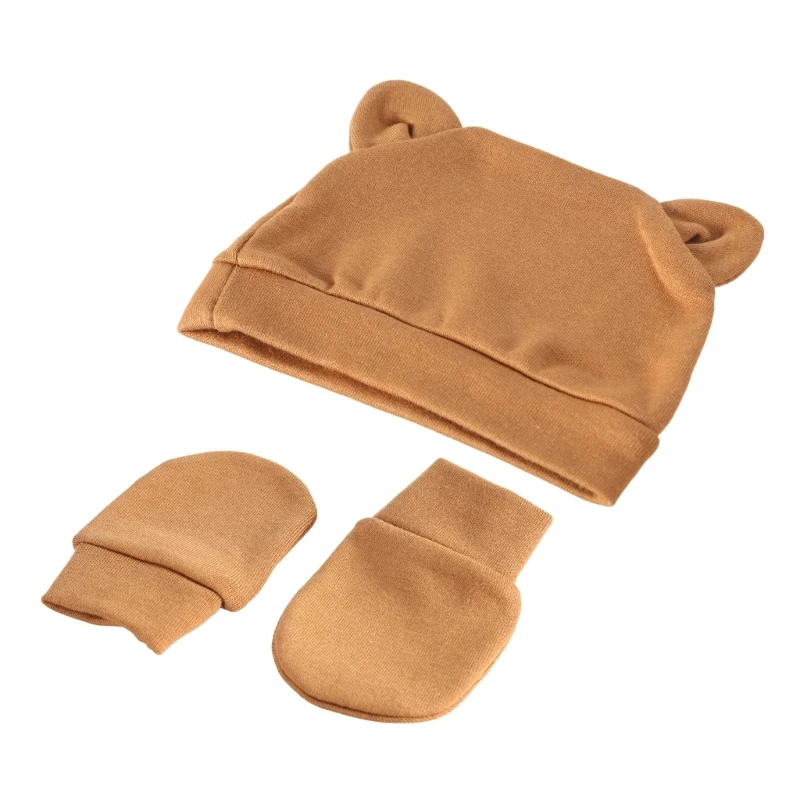 Baby Anti-Scratching Cotton Gloves Infant Hat Set Newborn Face Protective Scratch Mittens Breathable Warm Baby Bonnet