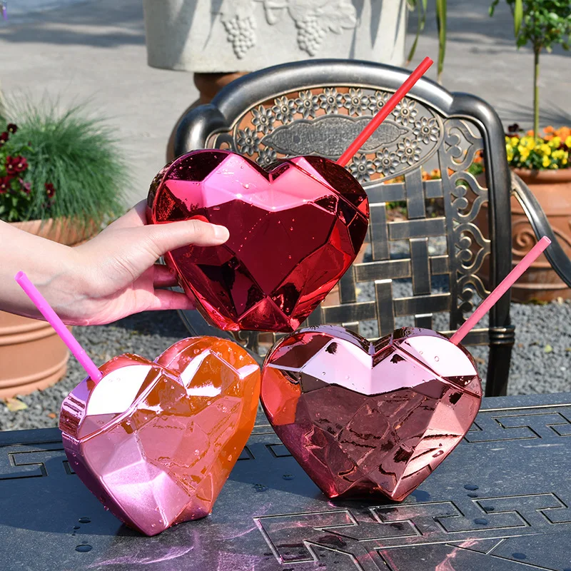 Heart Shaped  Patstic  Electroplate Cold Drink  24oz Valentine's Day Gift Lovely Water Drinking Cups