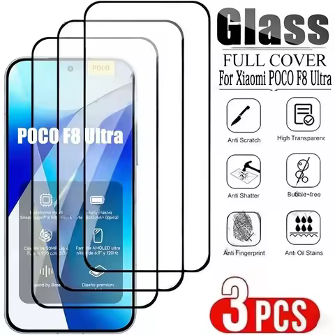 3Pcs Full Cover Tempered Glass for Xiaomi Poco F8 F7 Ultra F6 F5 Pro F4 F3 GT Screen Protector for Poco X7 X6 X5 Pro X4 X3 GT
