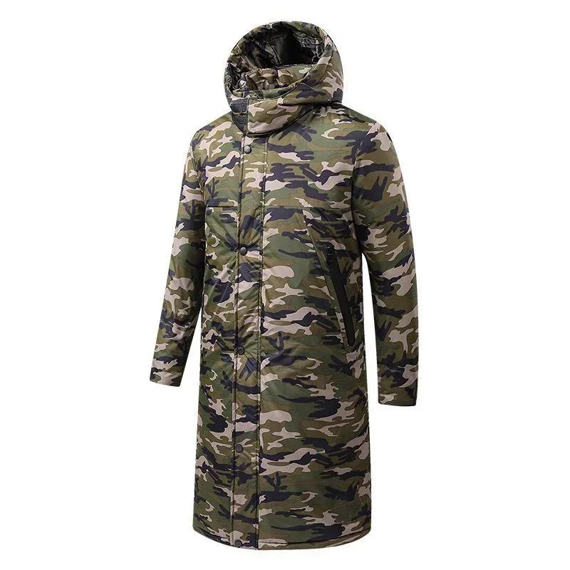 Winter Camouflage Men's Long Knee Thick Cotton Jacket Outdoor Cold Insulation Jacket 