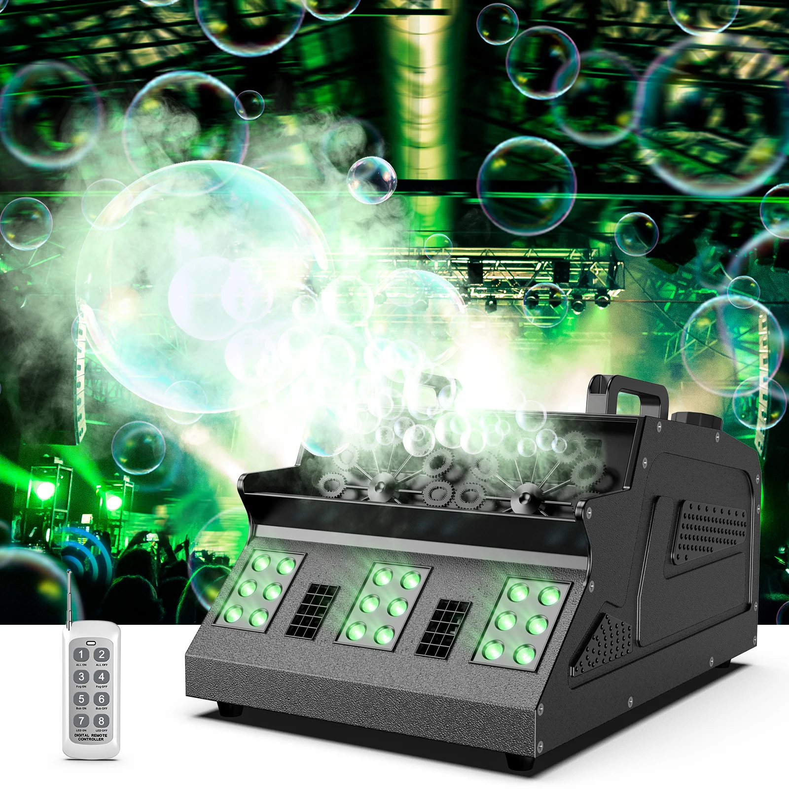 Machine à bulles de fumée LED RGB 1500W, avec télécommande, pour DJ, fête d'halloween, mariage, Machine à bulles de brouillard
