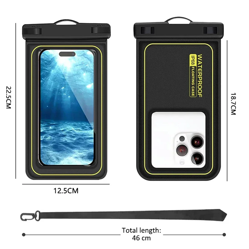 Waterproof Phone Bag 7.5 inch Universal Touch Screen Swimming Surfing Storage Pouch with Detachable Strap Phone Protection Bags