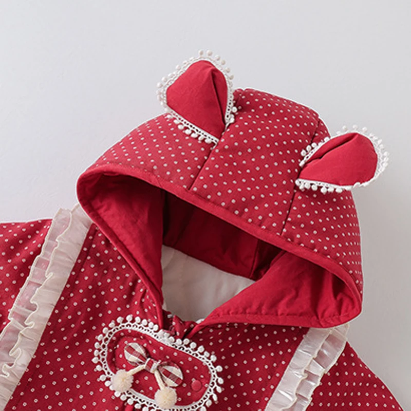 IYEAL الشتاء لطيف دافئ طفلة رومبير الوليد المرجان الصوف الكرتون وزرة الرضع الفتيات مقنعين بذلة