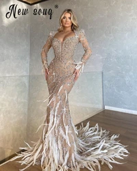 Diamond Feather Pageant Party Dress Heavy Crystals Luxury Occasion Gowns Runway Women Formal Prom Gowns Custom Made Dubai 2024