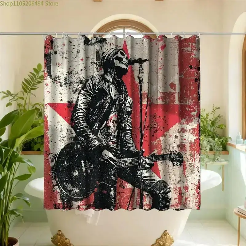 

1pc Bathroom Shower Curtain, Punk Rock Concert, Music Festival Commemorative Shower Curtain, Includes 12 Hooks, 180x180cm Bath