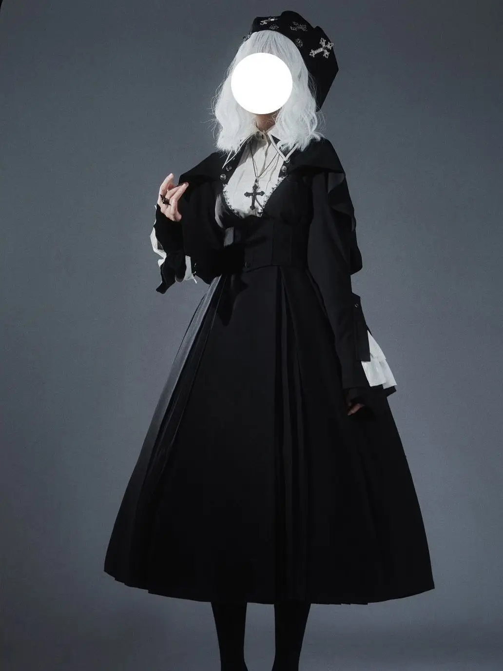 Long Three Piece Set Cross Praise Lolita Dress Dark Autumn/Winter Halloween Sisters Style Cosplay Costume  Phoebe