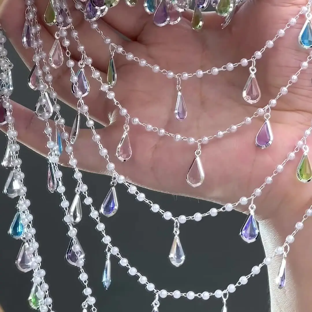 0,5 Meter/1 Meter Kristall-Wassertropfen-Anhänger Gliederkette für Schmuckherstellung Halskette Fußkettchen Schmuckzubehör DIY Bastelkette – Detail 5
