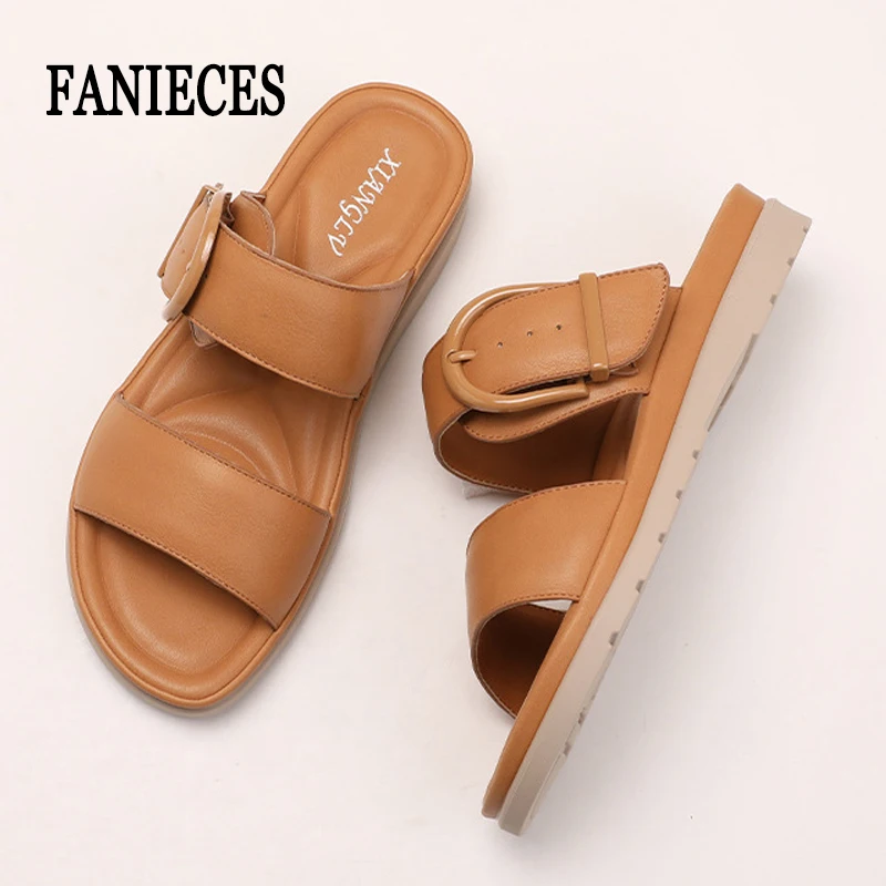 

Women's Plus Size Flat Slide Sandals PU Leather Open Toe Summer Beach Non Slip Soft Sole Slip On Shoes Outdoor Slipper Footwear