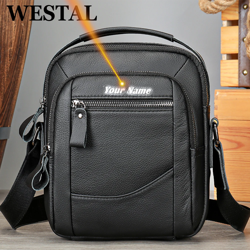 

WESTAL Real Leather Men's Crossbody Bags for ipad Black Messenger Shoulder Bag Husband Male Handbags Phone Sling Side Pouch 6000