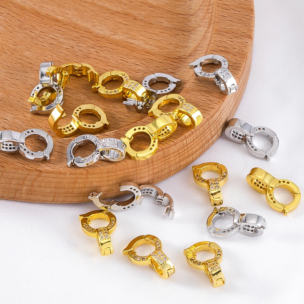 Chiusure a Moschettone Placcate in Oro 18K con Zirconi Incastonati, Ganci in Ottone per Creazione di Gioielli Fai-da-Te, Forniture per Realizzazione di Collane Artigianali