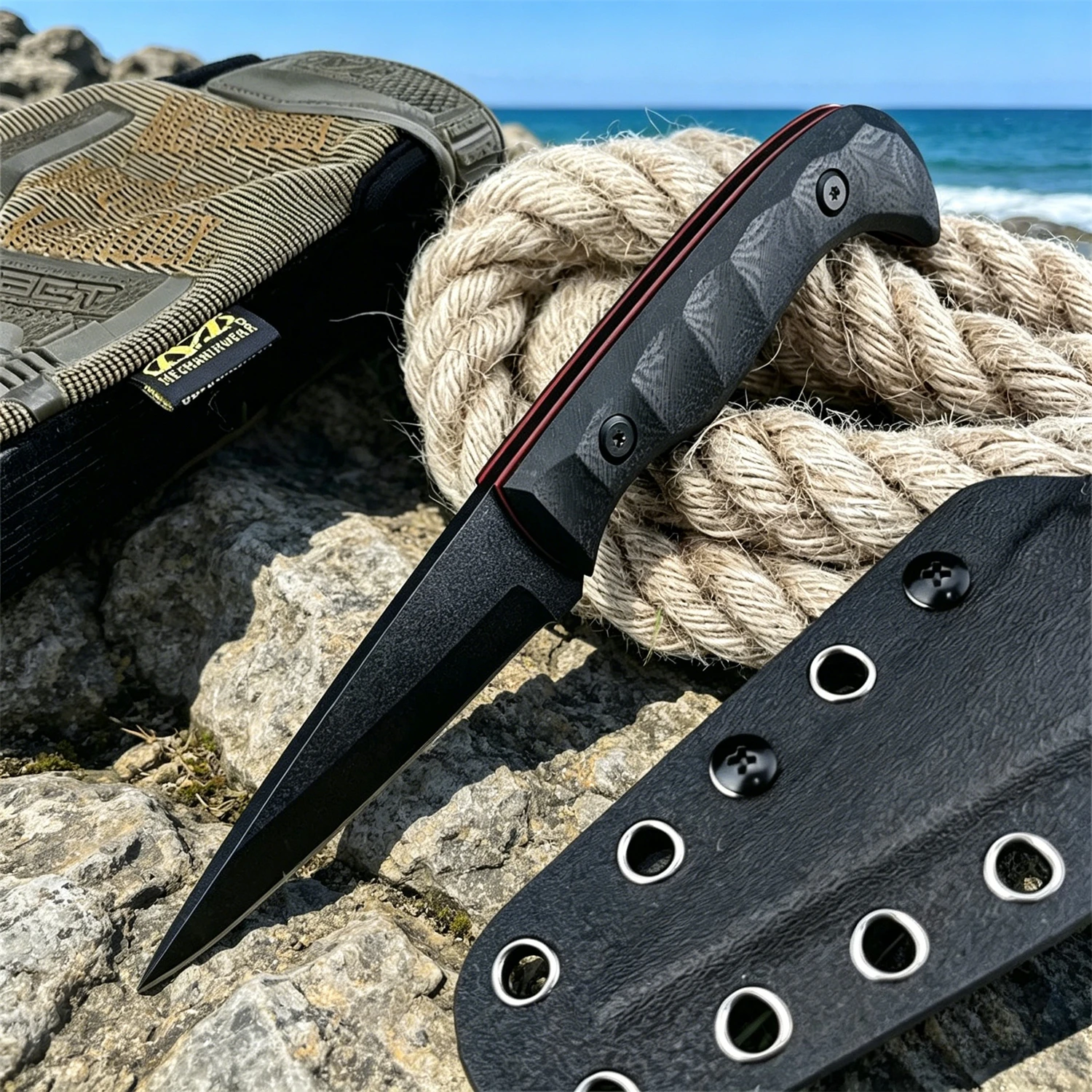 多用途固定刃ナイフ、8cr13movフルタングブレード、g10ハンドル＆kシース付き-–-キャンプ、ハイキング、遠隔地旅行用のedcツール