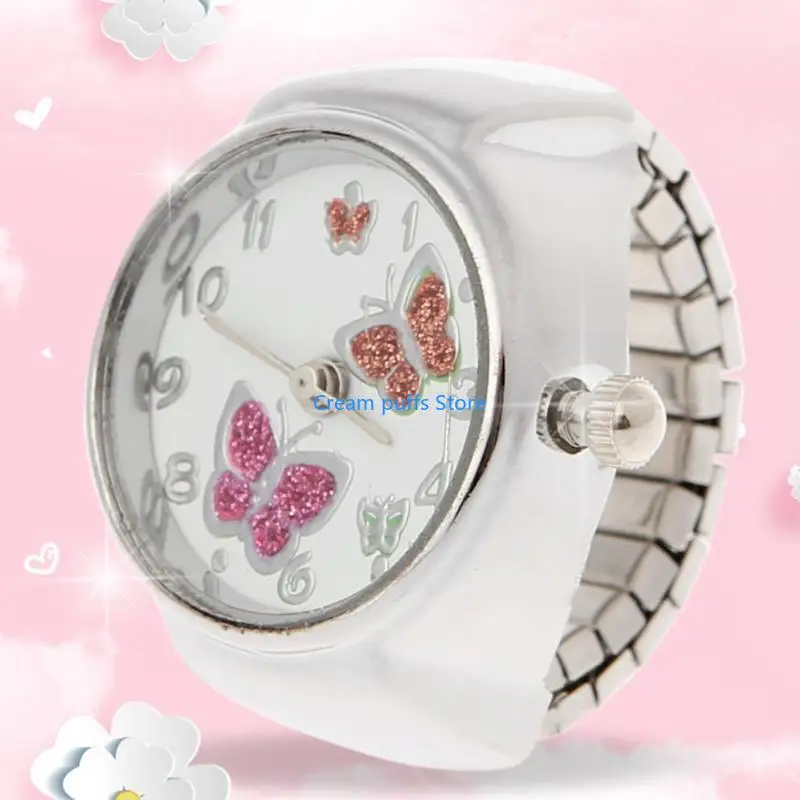 50LE Women Dial Analog Finger Ring Watch for Butterfly Elastic Gift for Creati