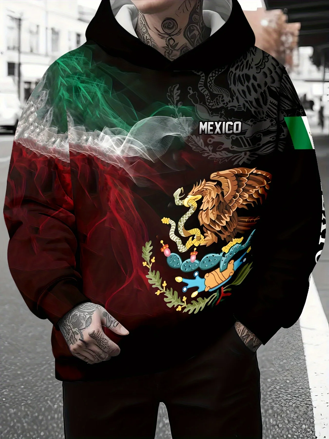 

New In Men's Hooded Hoodies 3D Prints Mexico Flag Pattern Sweatshirt Drawstring Sportwear Long Sleeve Tops Casual Men's Clothing