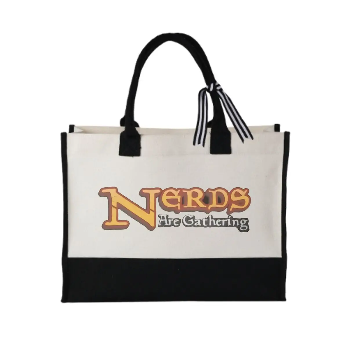

Nerds Are Gathering Playful Text Design Casual Patchwork Canvas Tote for Campus Book Carrying
