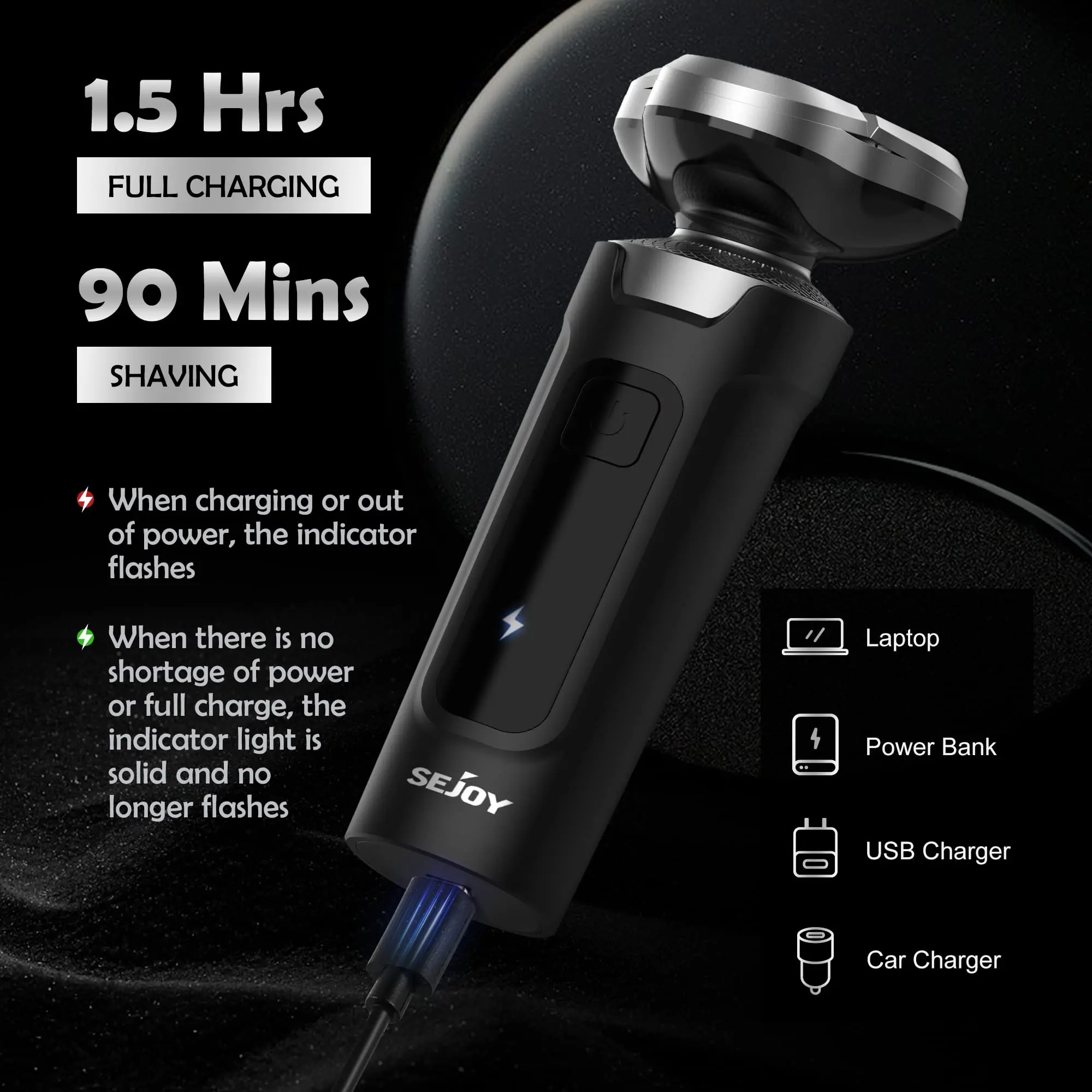 Sejoy Electric Shaver for Men,Wet Dry Shaving Machine,Type-C Rechargeable LCD Digital Display Floating Razor Travel Lock