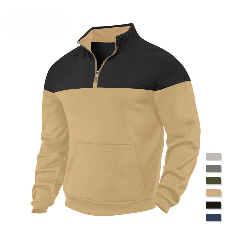 

The Spring and Autumn Annals Hoodies Streetwear Men Sweatshirt Color Blocking Half Zipper Head Cover Outdoors Fashion Leisure