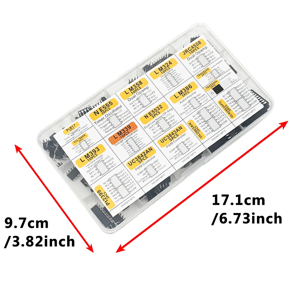 150pcs DIP Integrated Circuit Chip IC Boxed Chip Assortment Amplifier LM358 JRC4558 LM393 LM339 TDA2030A PT2 PC817 ICL7660 NE555