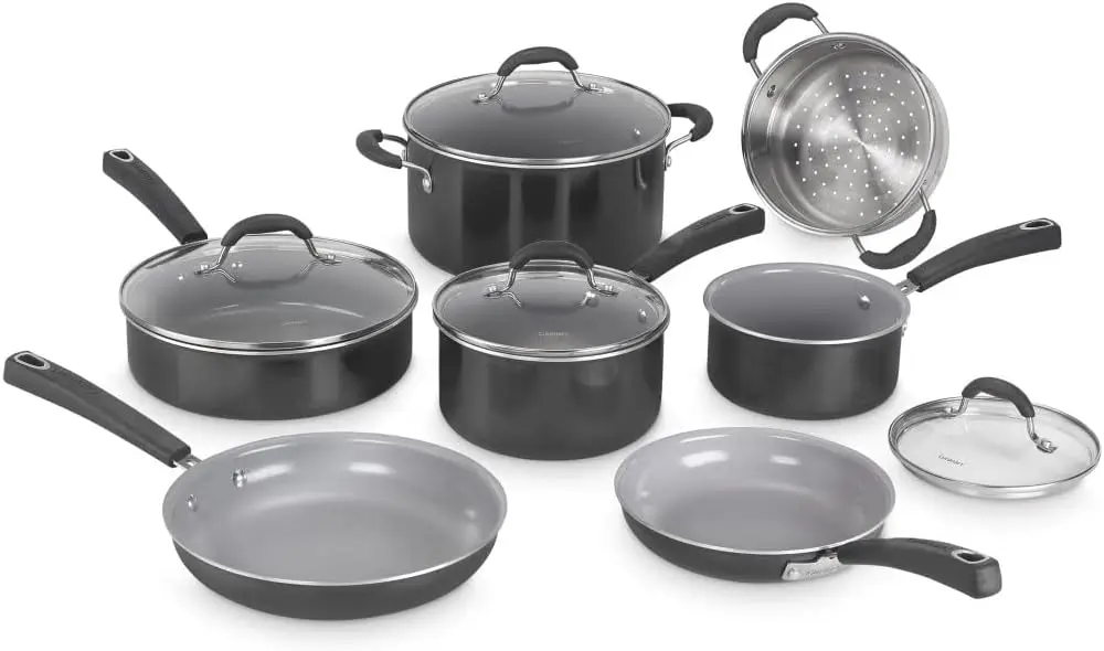 

11-Piece Nonstick Cookware Set with Ceramic Coating, Black - Includes Saucepans, Skillets & Stockpot