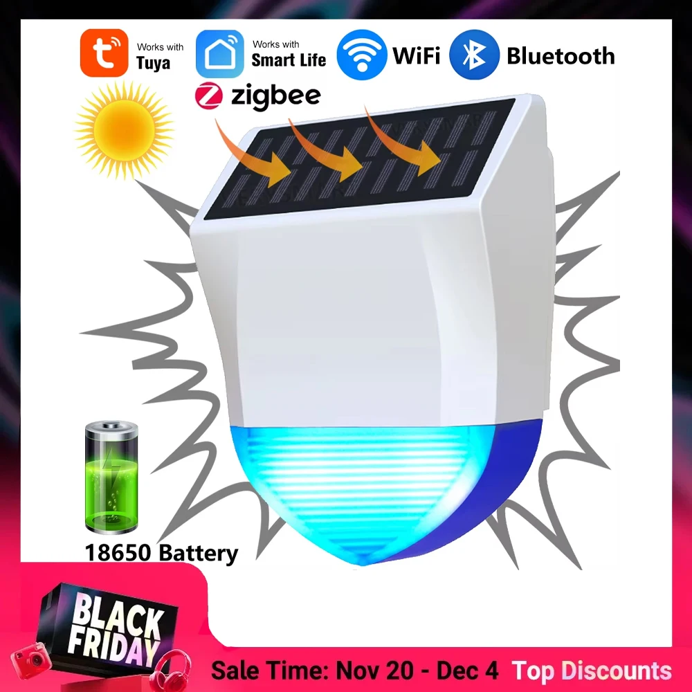 Zigbee/Wifi 사이렌 경보 용 Tuya Smart 태양열 및 USB 전원 공급 장치가있는 방수 야외 옵션 95dB 원격 제어