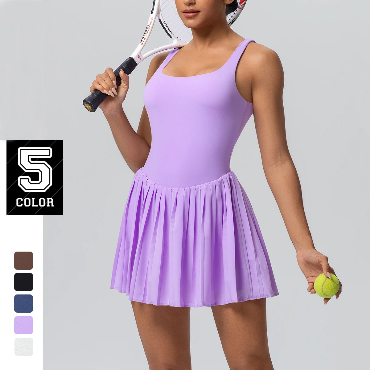 Women Naked Feel Solid Color Jumpsuit Tennis Skirt Quick-Dry Womens Dresses With Pockets Prevent Light Leakage Yoga Dress Set