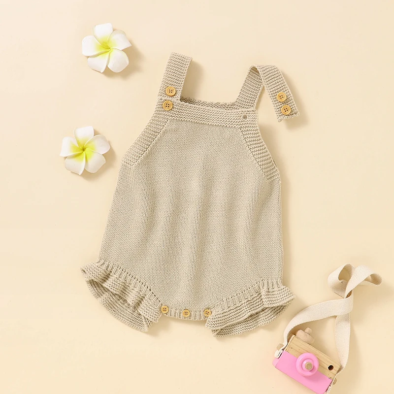 Baby Bodys Stricken Neugeborene Mädchen Overall Ärmellose Sommer 0-18M Kleinkinder Sling Kleidung Fashion Solid Rüschen Nette tops