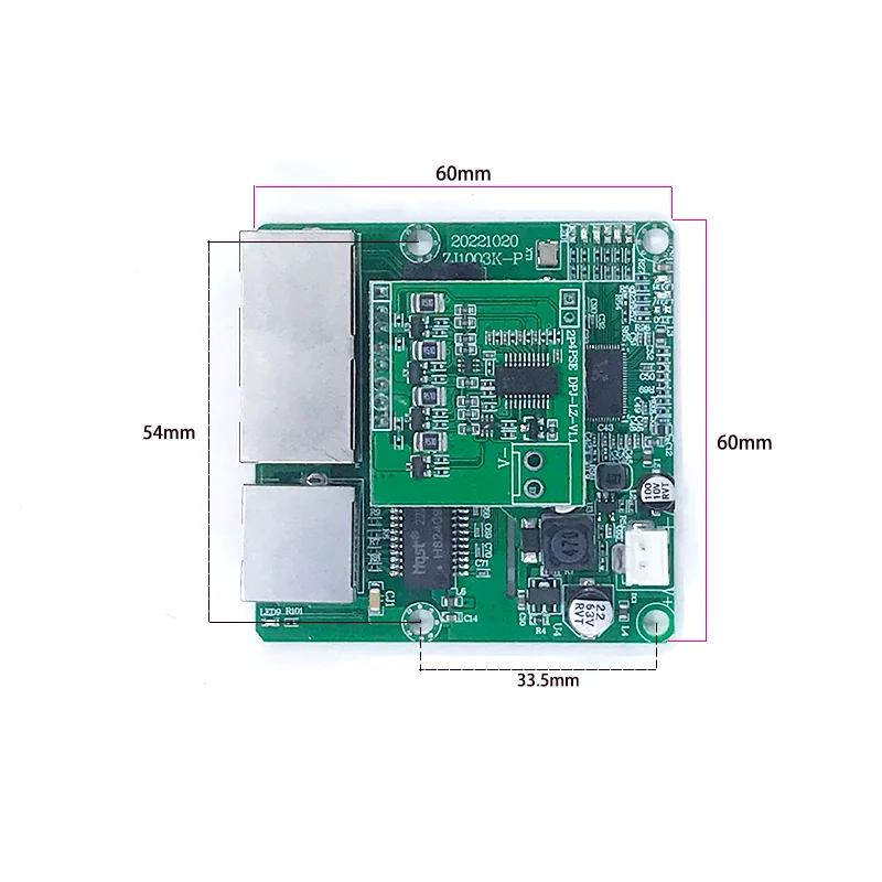 Le module POEShort Gigabit à 3 ports est largement utilisé dans la ligne LED, 3 ports, 10 m, 100 m, 1000m de contact, mini module de commutation PCBA