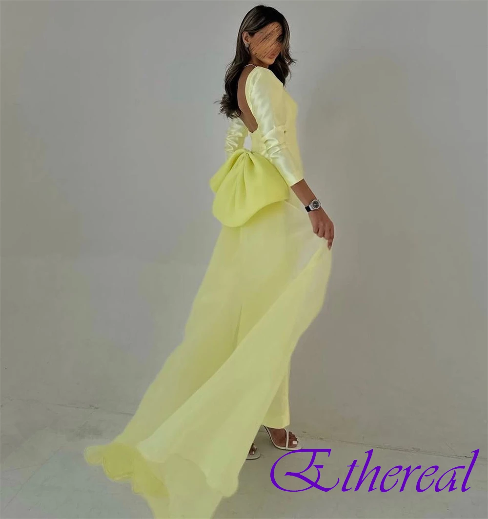 

Customized Fashion Satin Evening Dress Fashion Sweep Train Boat Neck Prom Dresses Delicate Long Sleeves Special Occasion Gowns