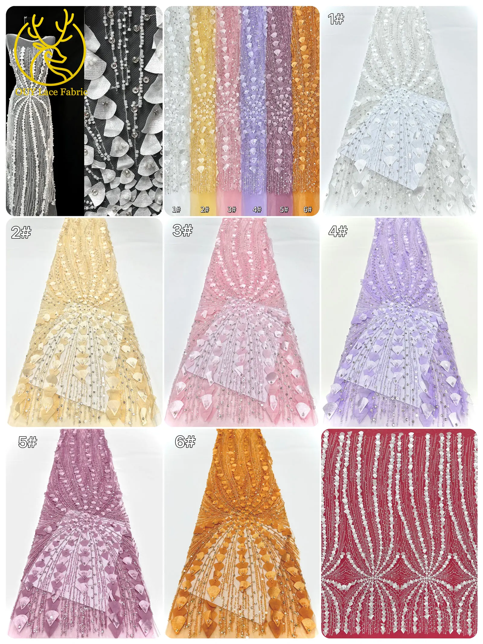 Luxury 3D French Sequins Lace Tulle Fabric 2025 African Beaded Embroidery Lace Fabric for Women's Wedding Evening Gown Material