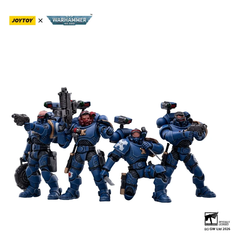 JOYTOY Warhammer 40K Ultramarines Infiltrator Squad 4 Actionfiguren Sammlerstücke Bewegliche Actionfiguren-Sets im Maßstab 1/18